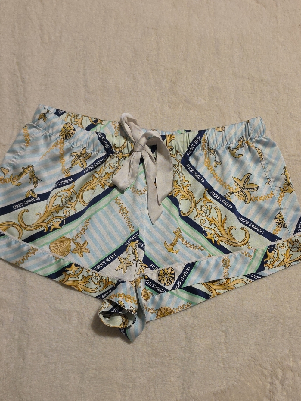 Victoria's Secret Light Blue Nautical Satin Pajama Shorts Large Size
